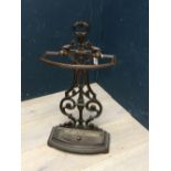 Victorian Coalbrookdale style iron umbrella/stick stand with tray base