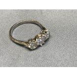 Vintage 3 stone diamond & platinum ring, approx. 1.35 carat, size N, 3g