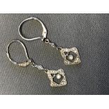 18 carat white gold and diamond drop earrings, 1.8g