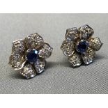 18 carat white gold, sapphire and diamond cluster earrings, 6g
