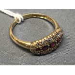 Antique ruby and diamond set in 18 carat gold, Chester hallmarked, size T, 4.8g