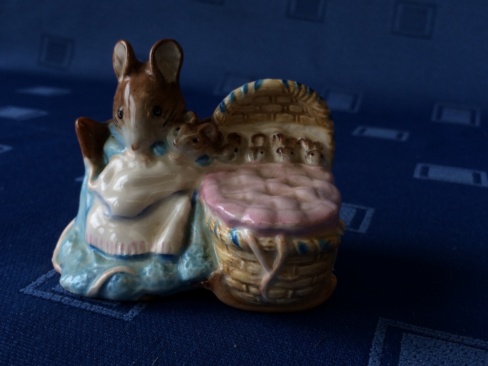 Beswick figure of a Siamese cat, a Beswick Beatrix Potter Hunca Munca figure & a cut glass decanter - Image 2 of 4