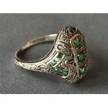 Silver, emerald set Art Deco style ring