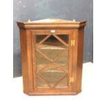 Georgian style oak glazed fronted corner cabinet 84Hx72Wcm