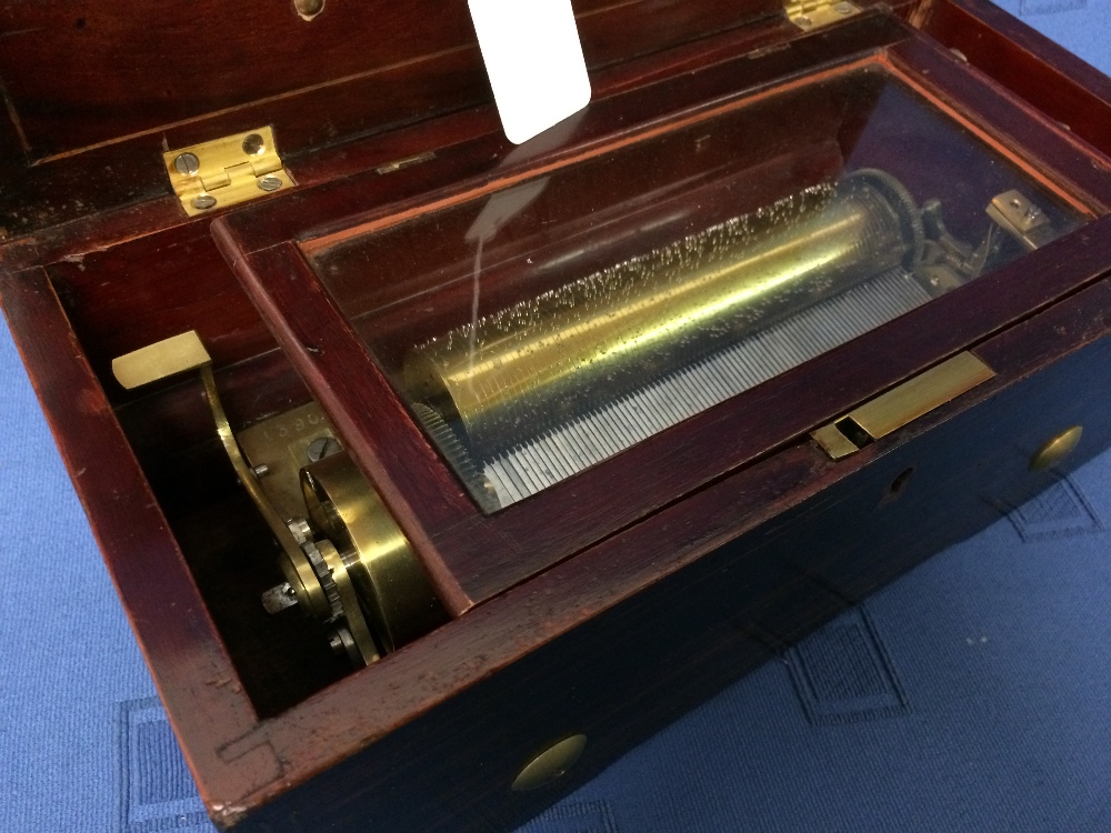 Inlaid rosewood cased musical box, the cylinder 15cmL, frame stamped 13900, the case 31cmL, restored - Image 2 of 2