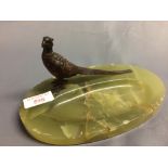 Cold painted, bronze style cock pheasant on onyx pen tray