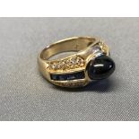 18 carat gold, diamond and sapphire ring, size M, 8.4g