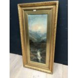 Gilt framed oil of a Highland landscape with river, signed D. Morley