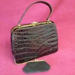 Dark chocolate brown crocodile handbag & purse
