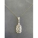 18 carat white gold and diamond Art Deco style pendant with 18 carat white gold chain, 2.9g