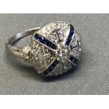 18 carat white gold, sapphire and diamond cluster ring, size O, 4.5g
