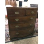 George III mahogany and satinwood cross-banded bow front chest of drawers
