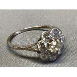 Diamond cluster ring, set in white metal, size V, 3.2g