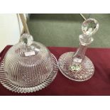 Cut glass decanter with Coalport sherry label & cut glass cake dish