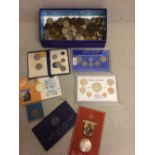Box of unsorted coins, GB & World & George VI silver set