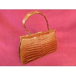 Light brown crocodile handbag with single handle