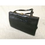 Large black crocodile handbag with 2 handles