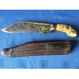 Indian dagger with gilt metal decoration & wooden scabbard