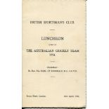 Australian tour of England 1934. 'British Sportsman's Club. Luncheon Given to The Australian Cricket