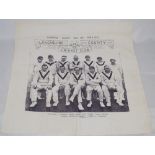 Lancashire 1931. Linen handkerchief with printed image of the Lancashire team with title to top '