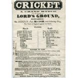 'CRICKET. A Grand Match will be played in Lord's Ground, Marylebone on Monday July 16th 1849 and