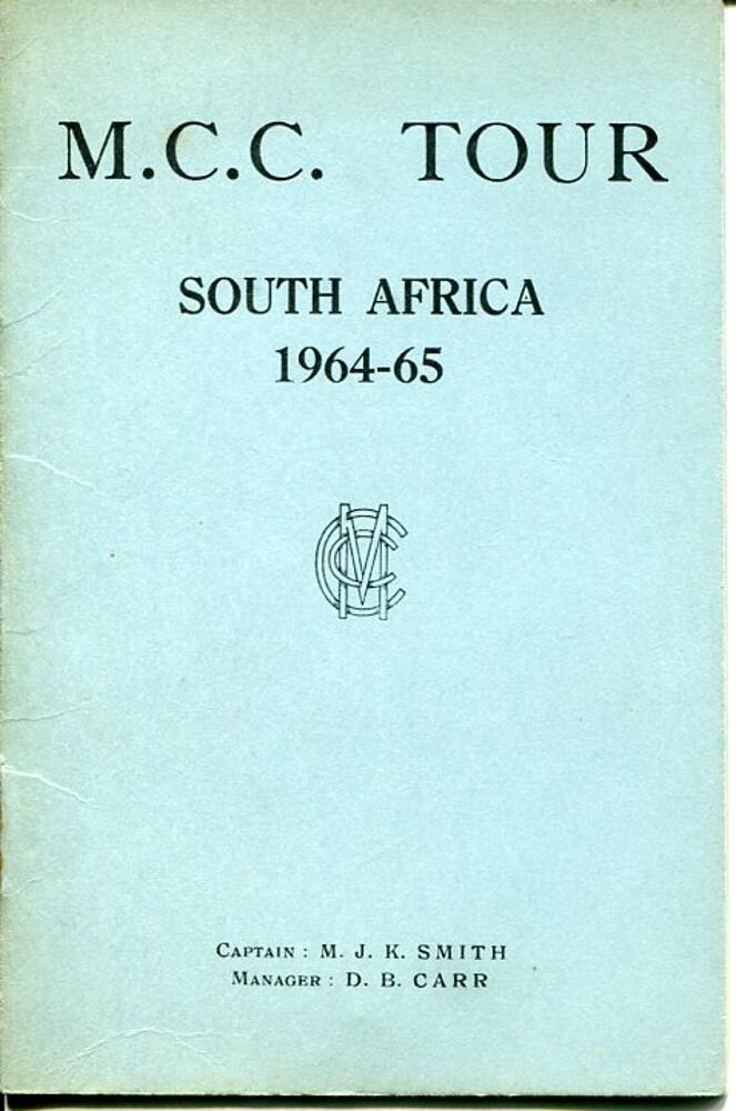 M.C.C. tour of South Africa 1964-65. Rare official players' itinerary for the M.C.C. tour with