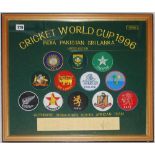 'Cricket World Cup 1996. India, Pakistan & Sri Lanka'. Commemorative framed cloth embroidered