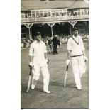 Yorkshire C.C.C. c1950. Mono plain back real photograph postcard of Hutton and Lowson walking out to
