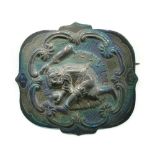 Cricket belt buckle. Rare attractive silver metal belt buckle embossed centre with a humourous