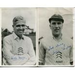 Essex C.C.C. c1950. Two mono real photograph postcards of Dickie Dodds and Brian Taylor, head and