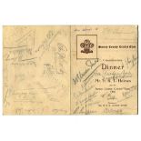 Surrey C.C.C. 1938. Official menu for the 'Dinner to Mr E.R.T. Holmes and the Surrey Cricket Team