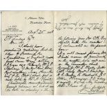 J.A. Best, Secretary, Hambledon C.C. Hand written two page letter on Best's business letterhead to