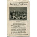 'England v Australia Season 1921'. Rare four page leaflet produced to commemorate the 100th Test