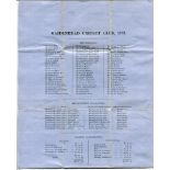 'Maidenhead Cricket Club 1872'. Original printed sheet dated April 1873 being the Club's annual