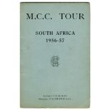 M.C.C. tour of South Africa 1956-57. Rare official players' itinerary for the M.C.C. tour with