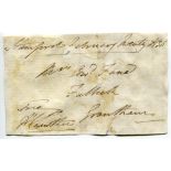 Hon. Henry Cecil Lowther. Original signed free-front envelope to Mrs Fane of Grantham, dated 20th