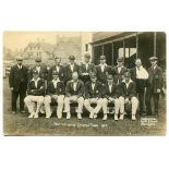 Nottinghamshire C.C.C. 1925. Sepia real photograph postcard of the Nottinghamshire team seated and