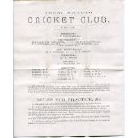 Great Marlow Cricket Club 1873. Two page printed folding leaflet/bill welcoming public support in