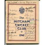 'Old England v Surrey, May 23, 1946'. Official Mitcham Cricket Club handbook for 1946, signed to the