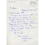 Don Bradman. Single page hand written letter from Bradman on his personal letterhead dated 28th