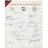 West Indies tour of Australia 1960/61. Official autograph sheet on lightweight official