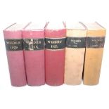 Wisden Cricketers' Almanacks 1925, 1926, 1927, 1928 and 1929. 62nd to 66th editions. All bound in
