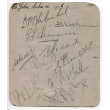'Sir Julian Cahn's Cricket team tour to Ceylon and Malaya 1937'. Album page signed in pencil by