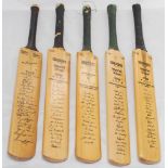 Miniature cricket bats 1948-1961. Five miniature cricket bats with facsimile signatures of touring