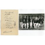 Surrey C.C.C. 1920. Album page nicely signed in ink by nine Surrey players. Signatures are Hitch,