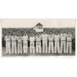 T.N. Pearce's XI v South Africa 1951. Original mono photograph of T.N. Pearce's XI lined up in
