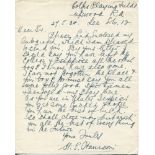 Henry Starr Harrison. Surrey 1909-1923. Single page handwritten letter dated 27th May 1934. Harrison