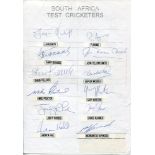 South Africa Test Cricketers 1960s onwards. Four unofficial autograph sheets with printed titles and