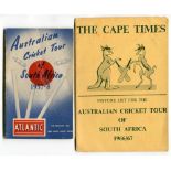 Australian tours of South Africa. Two fixture booklets issued for the cricket tours of 1957/58 (
