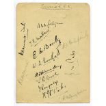 Nottinghamshire C.C.C. and Sussex C.C.C. c1926. Album page nicely signed in ink by eleven
